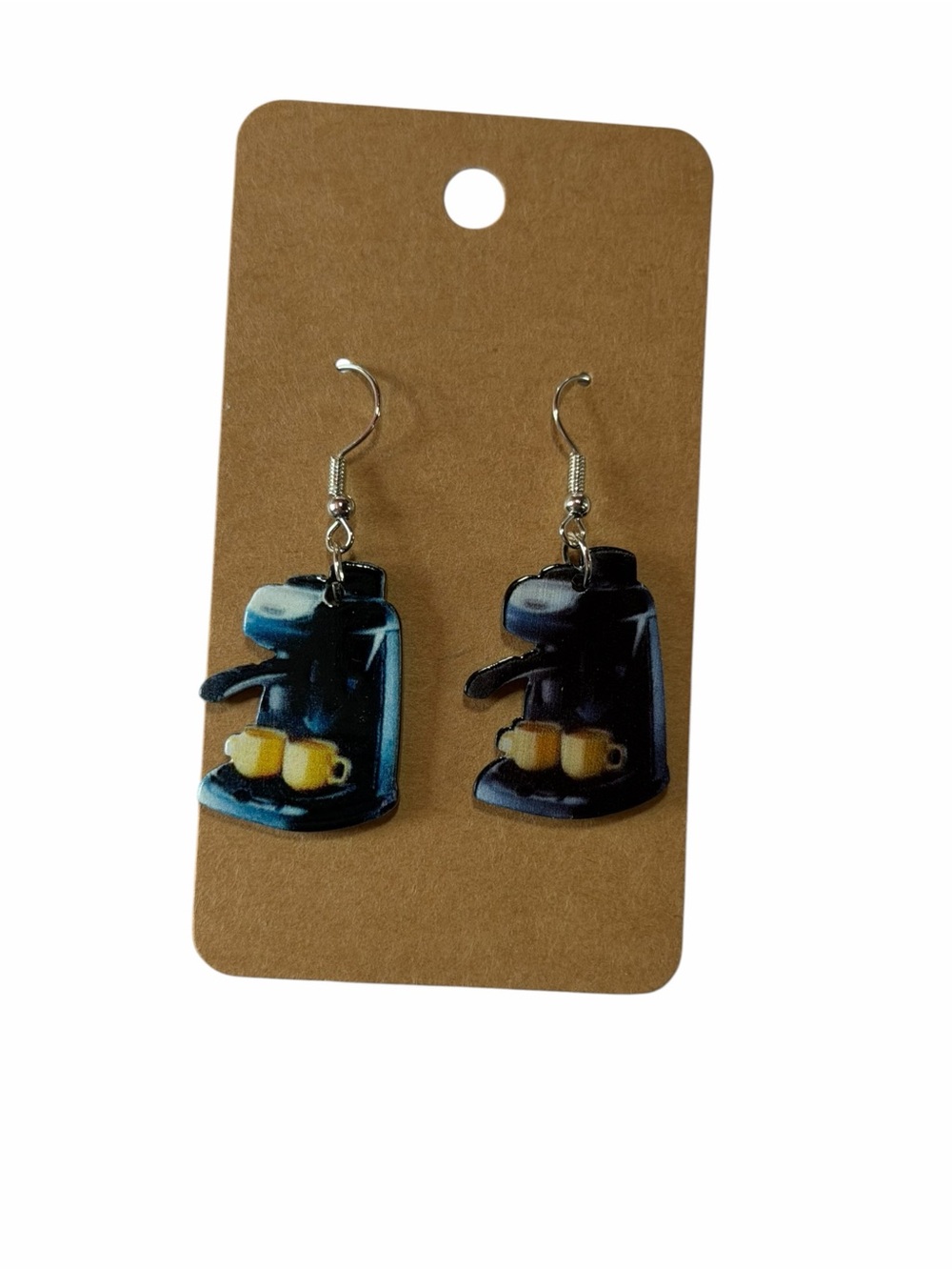 Coffee Machine Dangle Earrings - Blue & Yellow